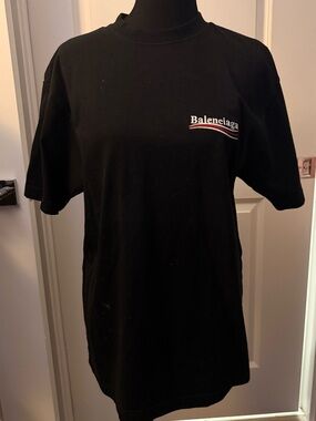 Balenciaga Black Tee with Subtle White & Red Logo
